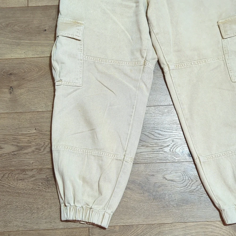 Free People Platoon Cargo Pants Khaki denim joggers jeans L - Picture 3 of 15